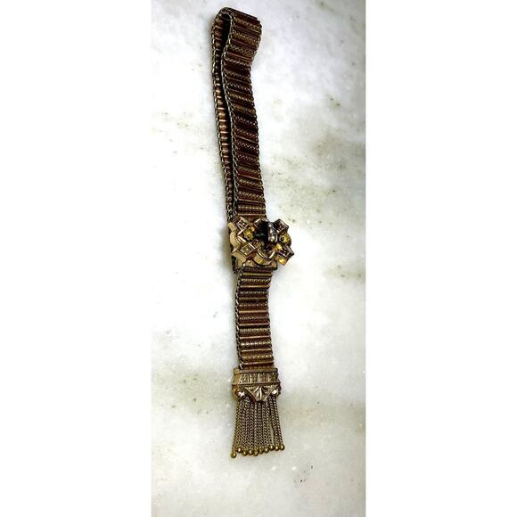 Antique Victorian Etruscan Revival Tassel Slide Bracelet Seed Pearl Gold Filled - Picture 5 of 16